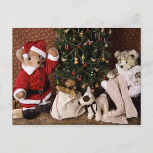 3806 Teddy Bear Santa Christmas Holiday Postcard
