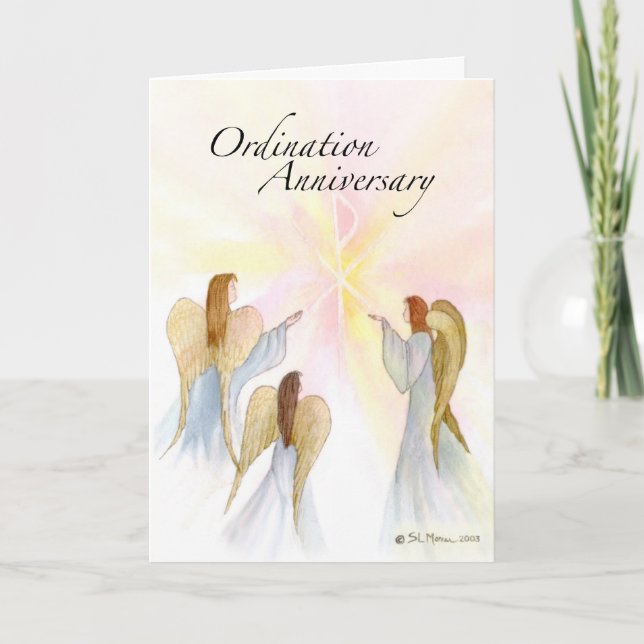 3849 Ordination Anniversary with Angels Card (Front)