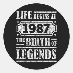 38 Year Old 1987 Birth Of Legend 38th Birthday Classic Round Sticker