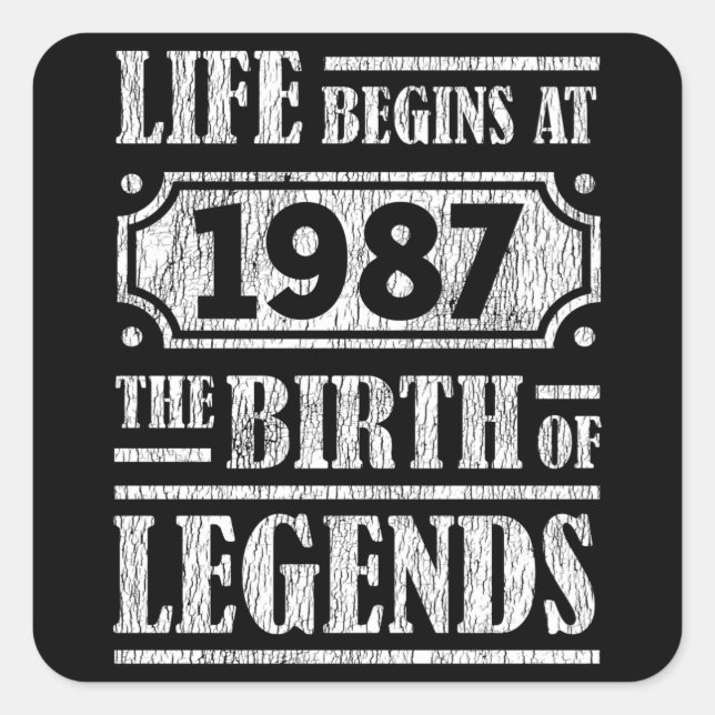38 Year Old 1987 Birth Of Legend 38th Birthday Square Sticker (Front)