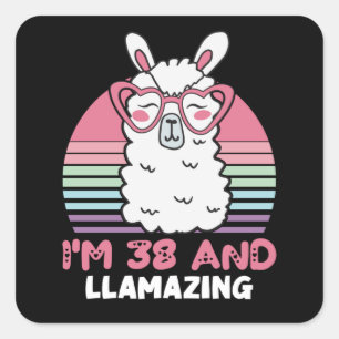 38 Year Old Bday Llamazing 38th Birthday Llama Square Sticker