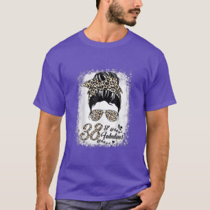 38 Years Old Fabulous Messy Bun Leopard 38th Birth T-Shirt