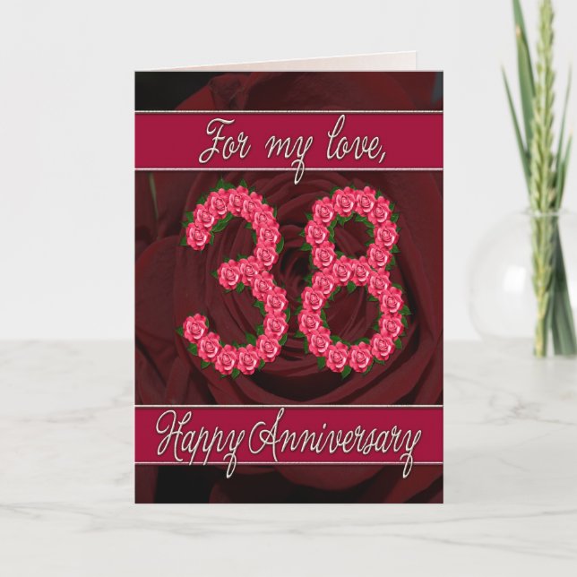 38th anniversary card with roses and leaves (Front)
