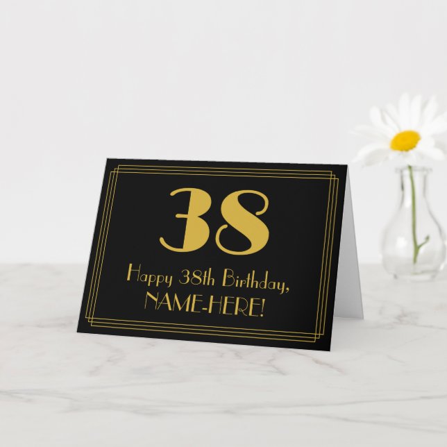 38th Birthday: Art Deco Inspired Look "38" + Name Card (Small Plant)