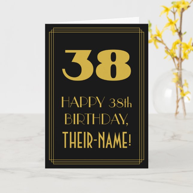 38th Birthday – Art Deco Inspired Look "38" & Name Card (Yellow Flower)