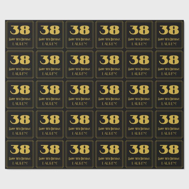 38th Birthday – Art Deco Inspired Look "38" & Name Wrapping Paper (Seam)