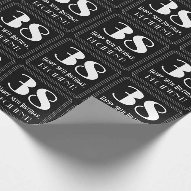 38th Birthday - Art Deco Inspired Look "38", Name Wrapping Paper (Corner)
