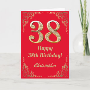 38th Birthday Blue and Gold Glitter Frame Card