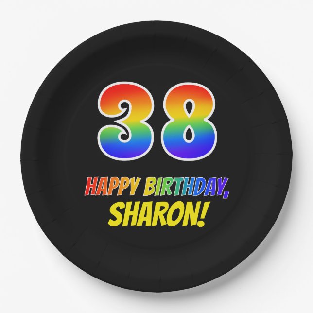 38th Birthday: Bold, Fun, Simple, Rainbow 38 Paper Plate (Front)