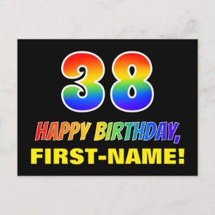 38th Birthday: Bold, Fun, Simple, Rainbow 38 Postcard