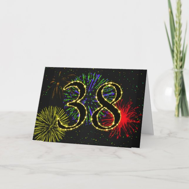 38th Birthday card with fireworks (Front)