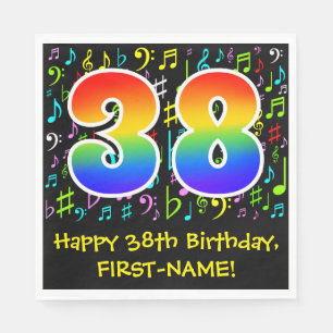 38th Birthday - Colorful Music Symbols, Rainbow 38 Napkin