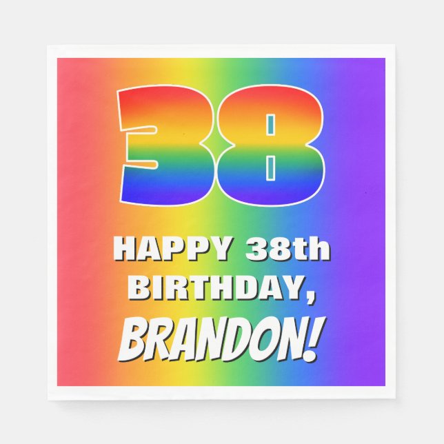 38th Birthday: Colourful, Fun Rainbow Pattern # 38 Napkin (Front)