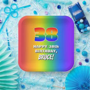 38th Birthday: Colourful, Fun Rainbow Pattern # 38 Paper Plate