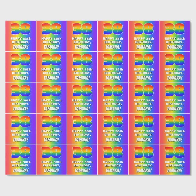 38th Birthday: Colourful, Fun Rainbow Pattern # 38 Wrapping Paper (Flat)