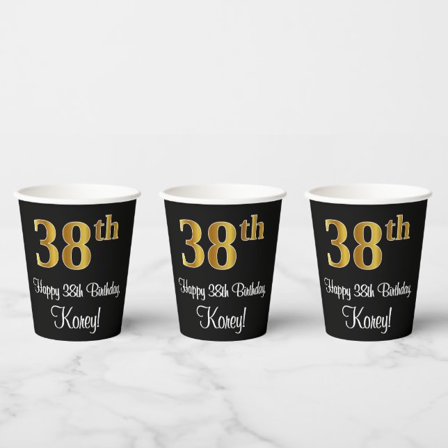 38th Birthday - Elegant Luxurious Faux Gold Look # Paper Cups (Multi)