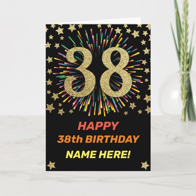38th Birthday Fireworks Rainbow Gold Fun Card (Front)