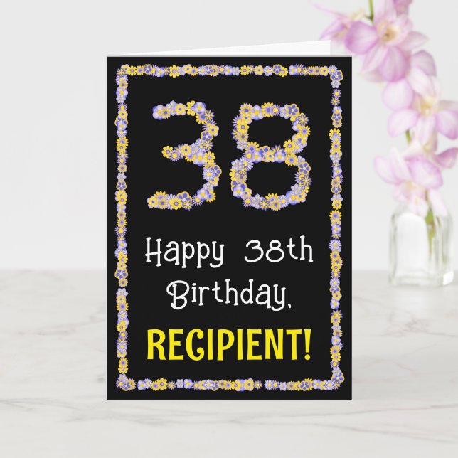 38th Birthday: Floral Flowers Number, Custom Name Card (Orchid)