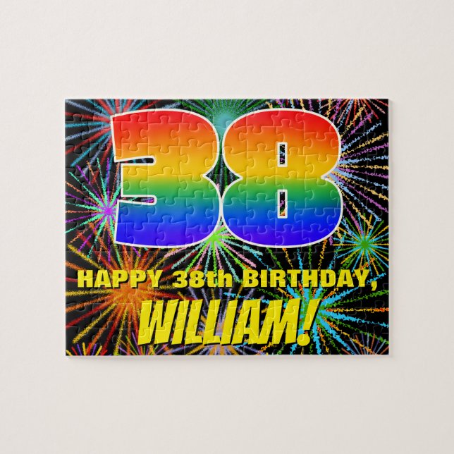 38th Birthday: Fun, Colourful Celebratory Firework Jigsaw Puzzle (Horizontal)