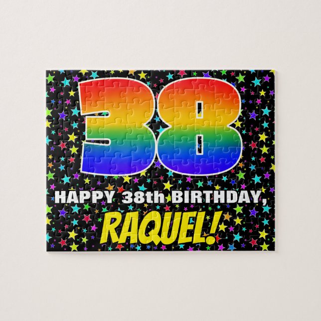 38th Birthday — Fun, Colourful Star Field Pattern Jigsaw Puzzle (Horizontal)