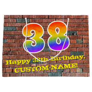 38th Birthday: Fun, Graffiti-Inspired Rainbow # 38 Large Gift Bag