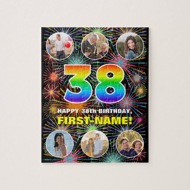38th Birthday: Fun Rainbow #, Custom Name + Photos Jigsaw Puzzle (Vertical)