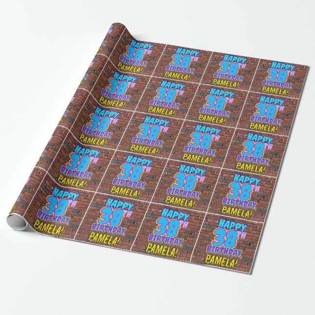 38th Birthday: Fun, Urban Graffiti Inspired Look Wrapping Paper (Unrolled)