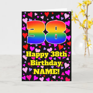 38th Birthday: Loving Hearts Pattern, Rainbow # 38 Card
