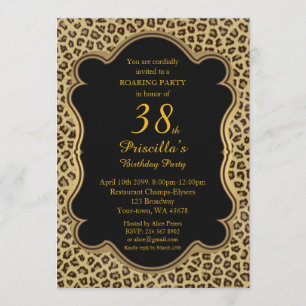 38th,Birthday Party 38th,Cheetah, Black & Gold Invitation