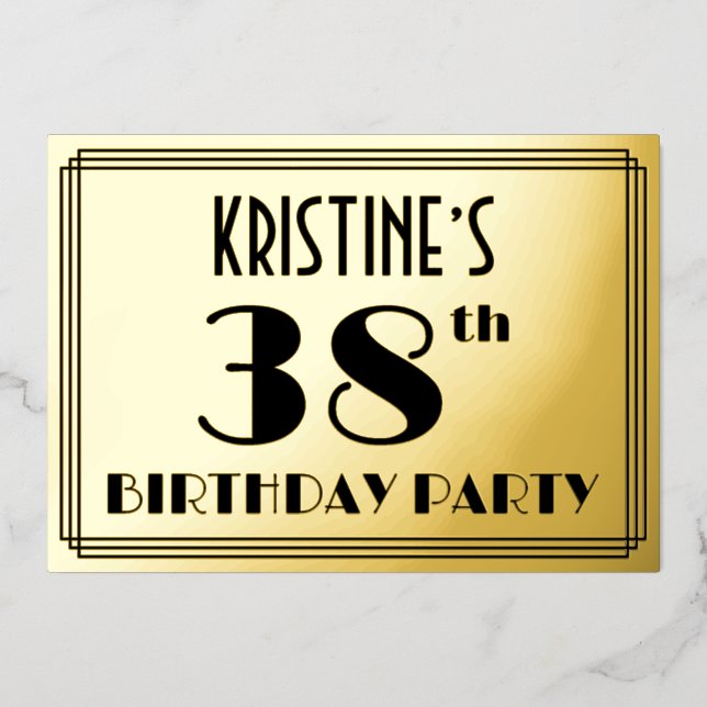 38th Birthday Party — Art Deco Look “38” + Name (Front)