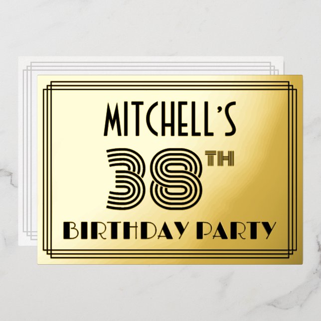 38th Birthday Party — Art Deco Style “38” & Name (Front/Back)