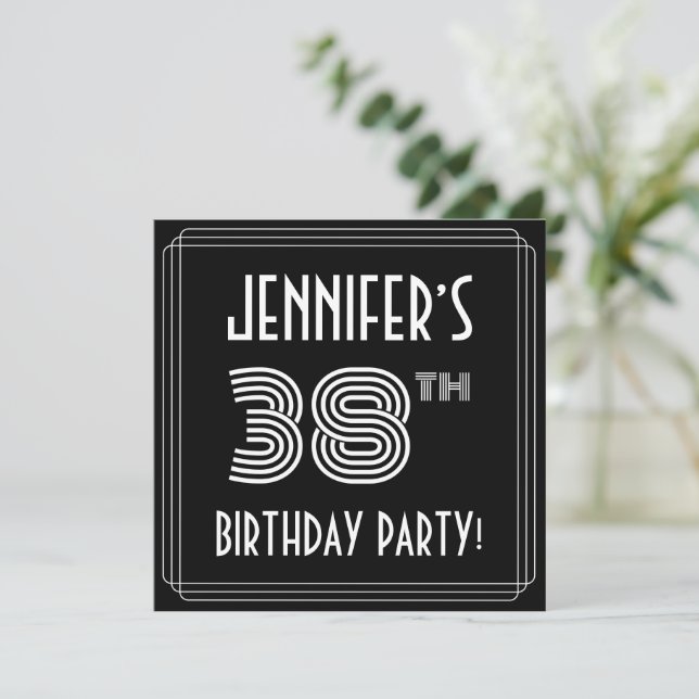 38th Birthday Party: Art Deco Style w/ Custom Name Invitation (Standing Front)