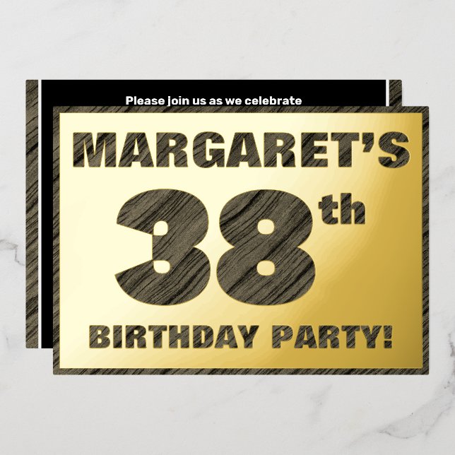 38th Birthday Party — Bold, Faux Wood Grain Text (Front/Back)