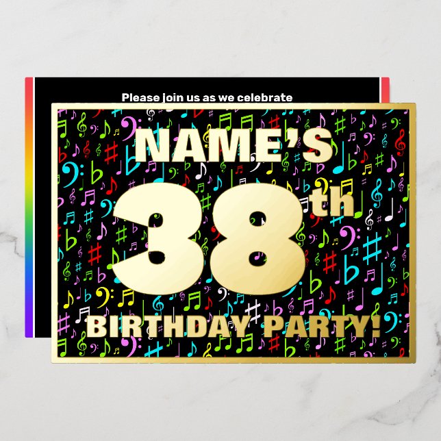 38th Birthday Party — Fun, Colourful Music Symbols (Front/Back)
