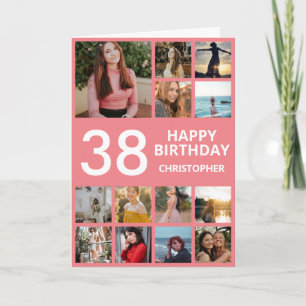 38th Birthday Photo Collage 13 Photos Pink & White Card