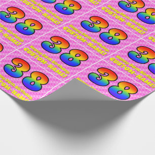 38th Birthday: Pink Stripes & Hearts, Rainbow # 38 Wrapping Paper