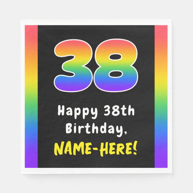 38th Birthday: Rainbow Spectrum # 38, Custom Name Napkin (Front)