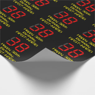 38th Birthday: Red Digital Clock Style "38" + Name Wrapping Paper