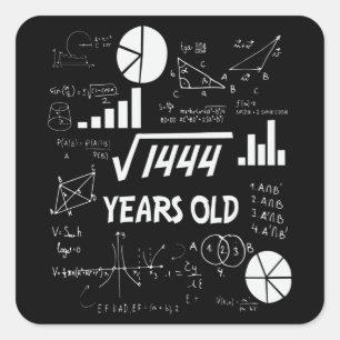 38th Birthday Square Root Math 38 Years Old Bday Sticker