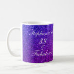 39 And Fabulous Birthday Pink Purple Glitter Ombre Coffee Mug<br><div class="desc">Designed with pretty, girly and beautiful pink purple glittery background and personalised text template for name which you can edit, this is perfect for the 39th birthday celebrations or gift! You can easily customise the template to change it to other fabulous birthday parties like 50 and fabulous or as you...</div>