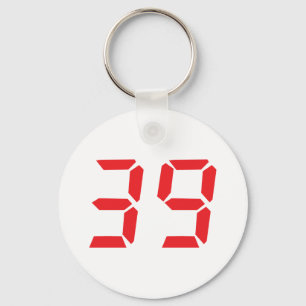 39 thirty-nine red alarm clock digital number key ring