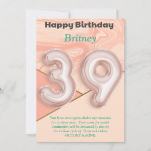 39 year old girls Happy Birthday card