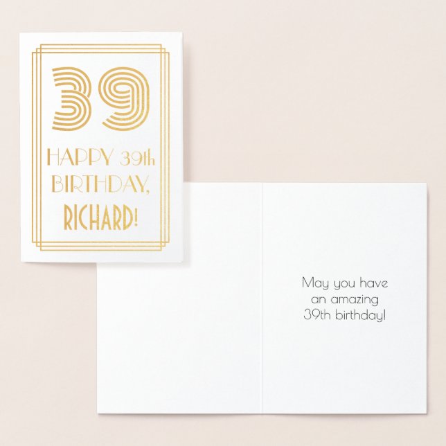 39th Birthday - Art Deco Inspired Look "39" & Name Foil Card (Display)