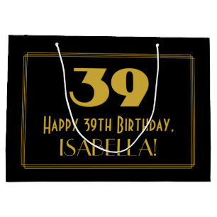 39th Birthday — Art Deco Inspired Look "39" & Name Large Gift Bag