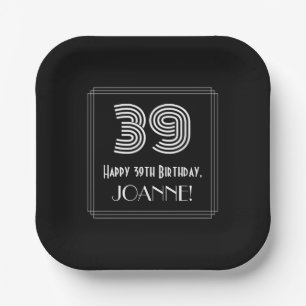 39th Birthday — Art Deco Inspired Look “39” + Name Paper Plate
