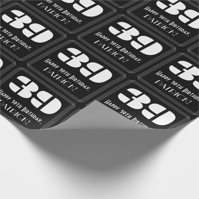 39th Birthday: Art Deco Inspired Look "39" & Name Wrapping Paper (Corner)