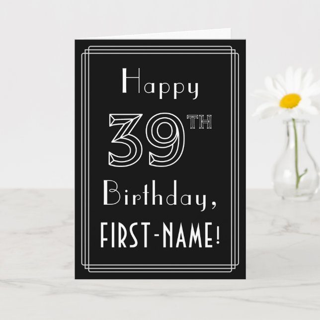 39th Birthday: Art Deco Style # 39 & Custom Name Card (Small Plant)