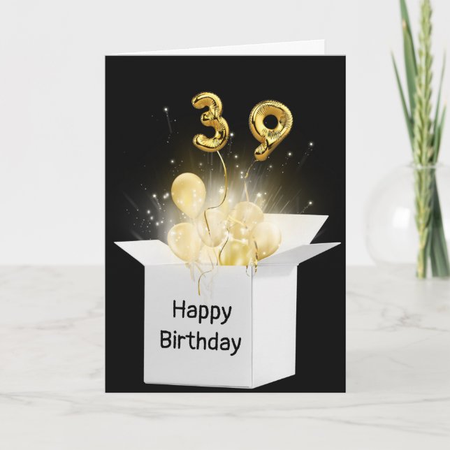39th Birthday Balloons In White Box Card (Front)