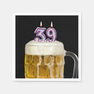 39th Birthday Beer on black Napkin