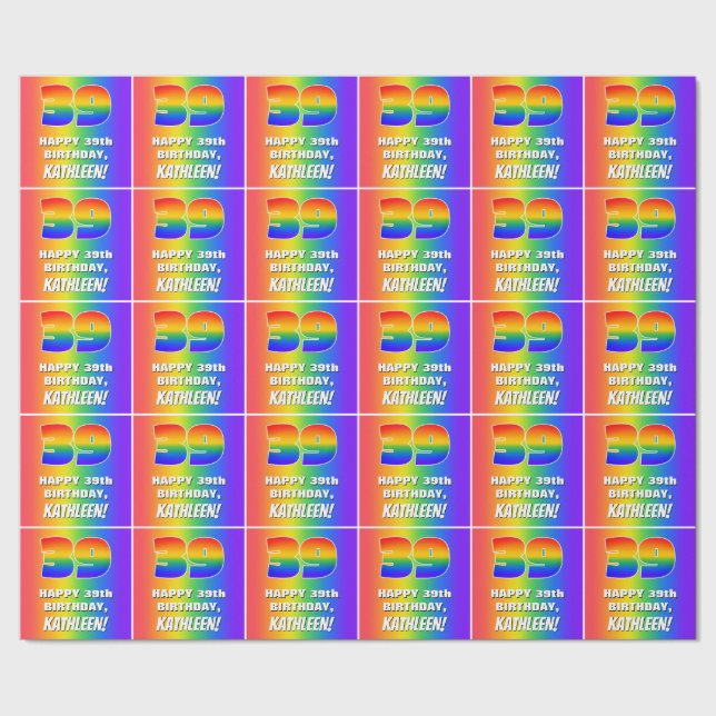 39th Birthday: Colourful, Fun Rainbow Pattern # 39 Wrapping Paper (Seam)